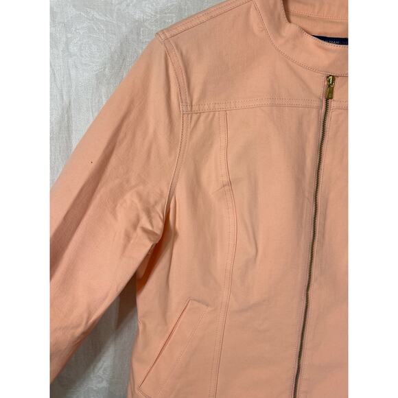 Isaac Mizrahi Live! Jean Jacket 12 Peach Full Zip Collarless - Picture 4 of 9
